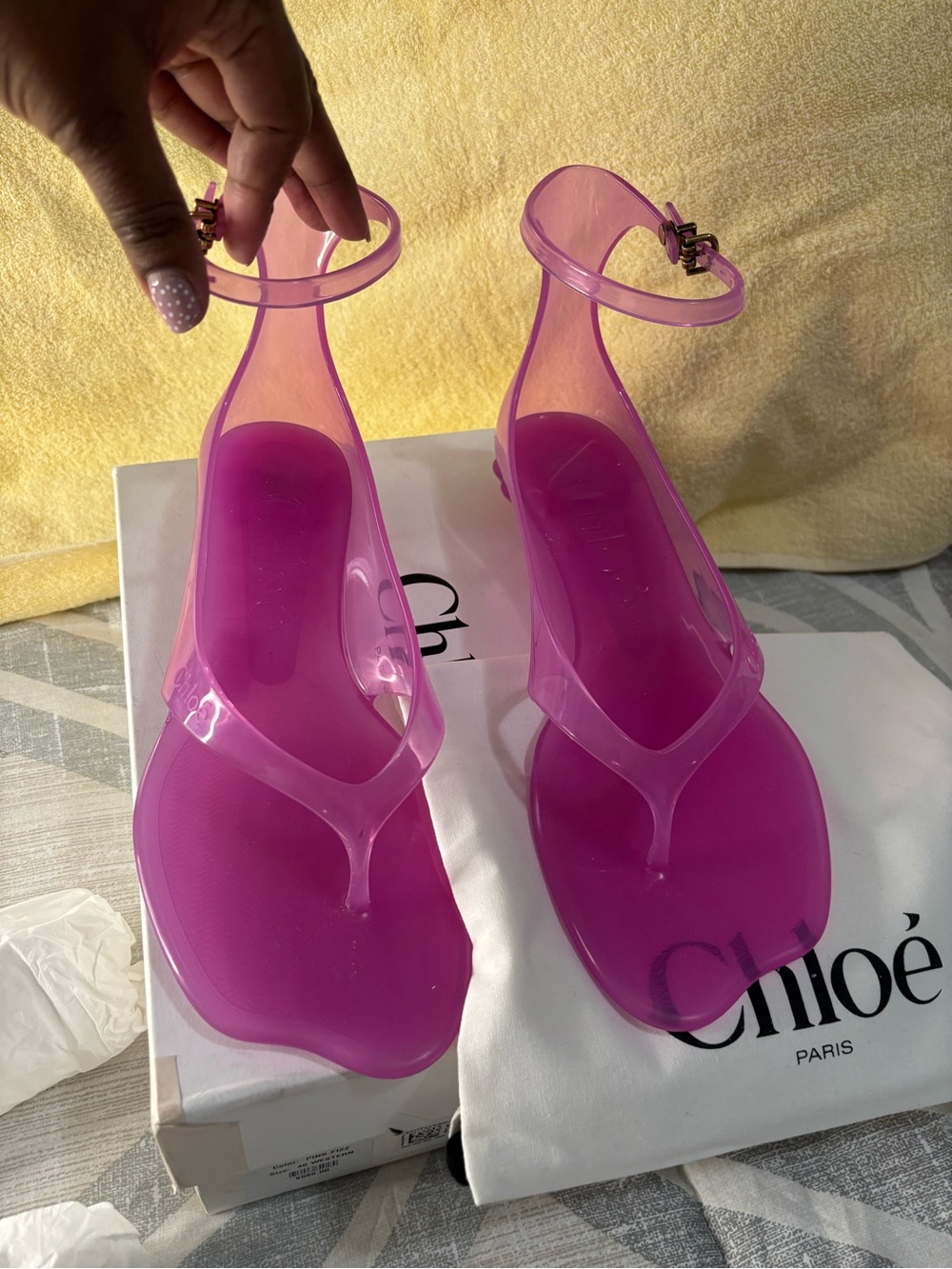 Auth. Chloe Pink Jelly Ankle-Strap Sandal